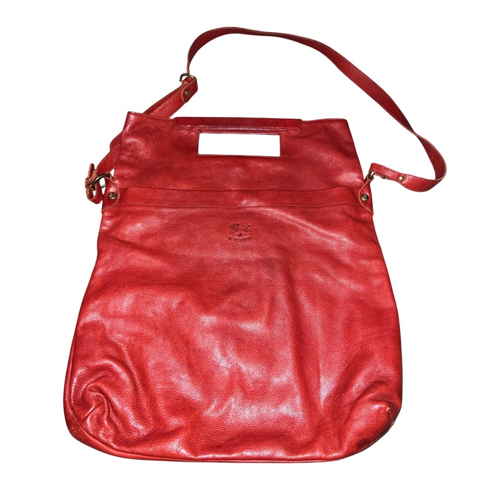 Il Bisonte Red Leather Convertible Tote Shoulder Bag Cutout Handle Made in Italy